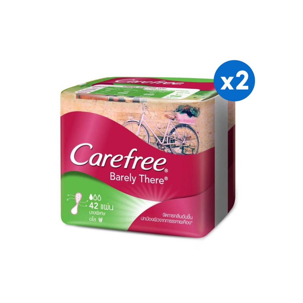 [2 ชิ้น] แคร์ฟรี ผ้าอนามัย แบร์ลี่แดร์อโล 42 ชิ้น Carefree Panty Liner Barely There Aloe 42 pcs