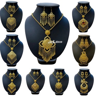 สร้อยคอพร้อมต่างหูหนีบ สีทอง เครื่องประดับชุดไทย ชุดเซ็ทพร้อ…