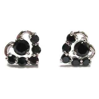 TANITTgems ต่างหูทองคำขาวรูปหัวใจประดับนิล ER22198 - Black#1295