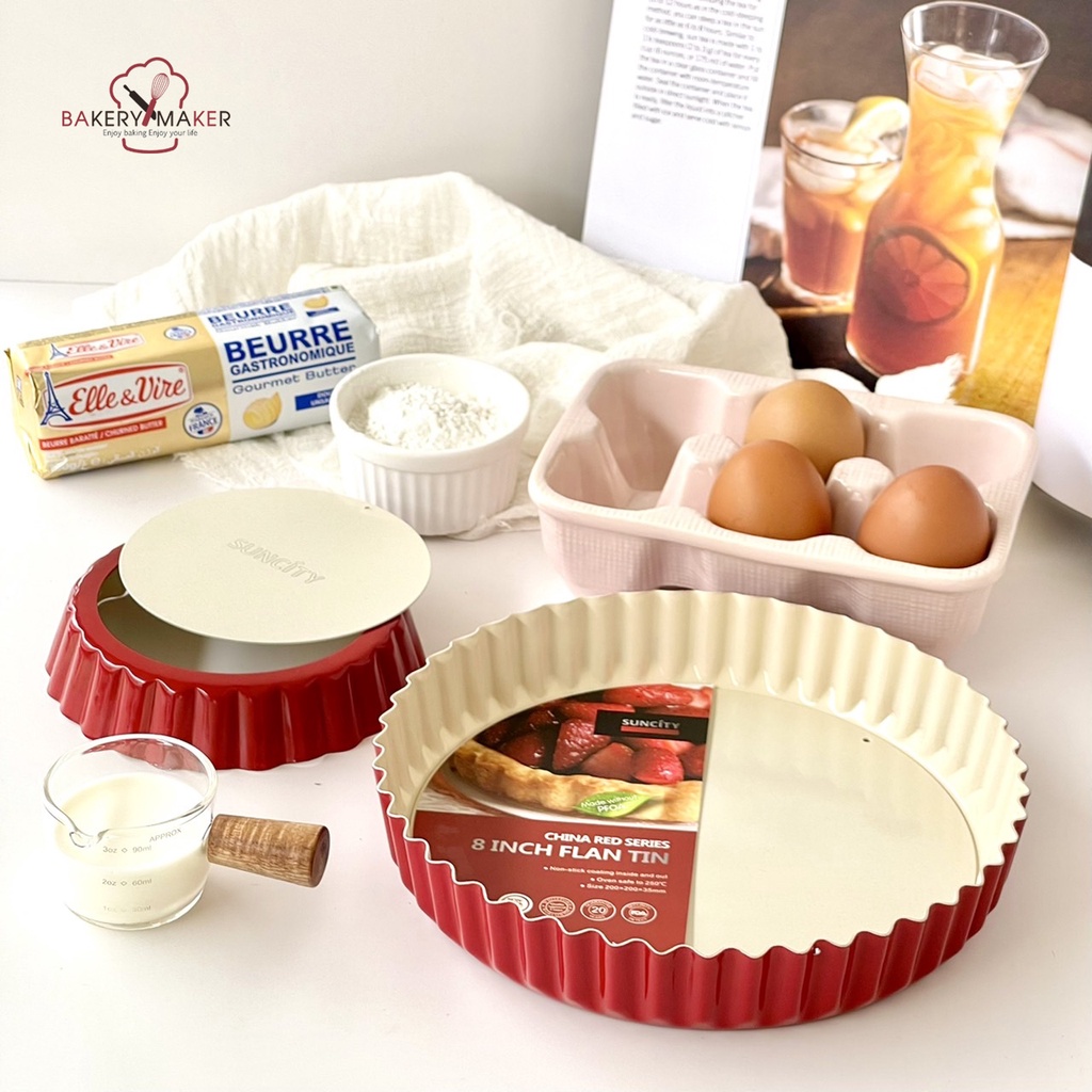 พิมพ์ทาร์ตเทฟลอน ถอดก้น สีแดง 2 ขนาด / พิมพ์เทฟล่อน ขอบหยัก Tart mold 1/2 ปอนด์ , 3 ปอนด์