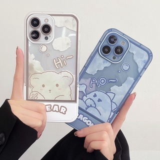 เคสโทรศัพท์มือถือ แบบใส กันกระแทก ลายเมฆน่ารัก พร้อมขาตั้ง สําหรับ iPhone 13 12 11 Pro max xr xs max 7 8 plus