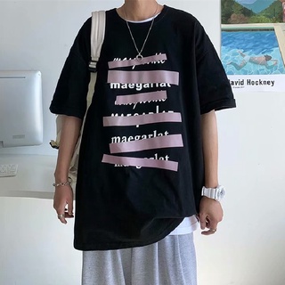 เสื้อยืดคอกลมแขนสั้นพิมพ์ลายตัวอักษรแฟชั่นสไตล์เกาหลีทรงหลวมสําหรับผู้ชาย