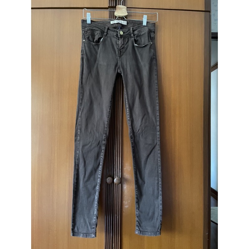กางเกงยีนส์ ยืด สีน้ำตาลเจ้ม TRF Zara size UK6