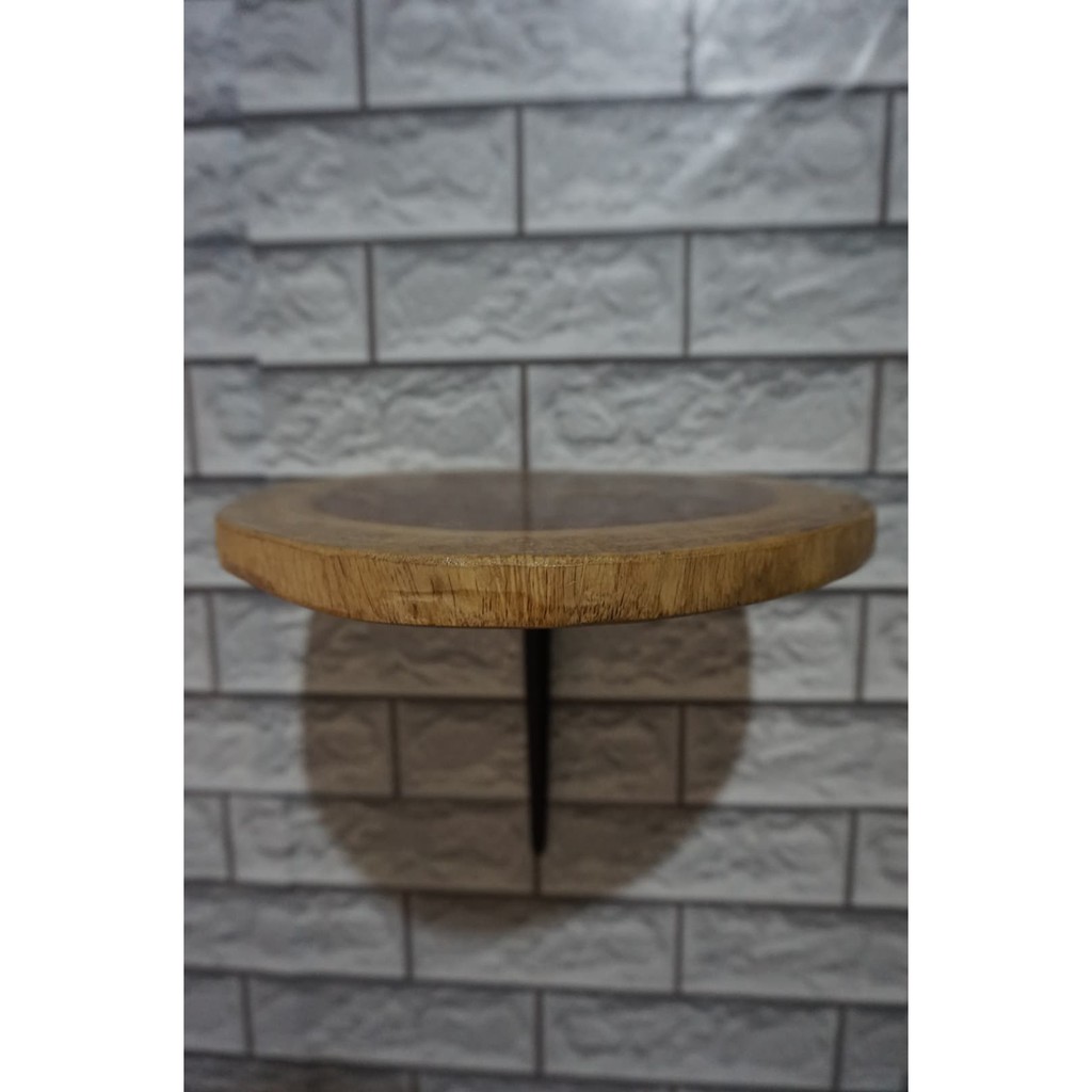 Pradoo'Siam ชั้นวางของติดผนัง ทรงกลม ไม้ธรรมชาติ ขนาดโดยประมาณ 25-28 cm.พร้อมขาเหล็ก แข็งแรงทนทาน