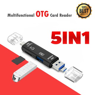 5 in 1 OTG Card Reader, USB 2.0 Micro USB TF SD Type-C Card Reader