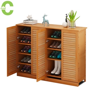 HOMEC ตู้รองเท้าไม้ ความจุสูง ไม้ไผ่ที่เป็นของแข็ง ชั้นวางรองเท้า shoe cabinet