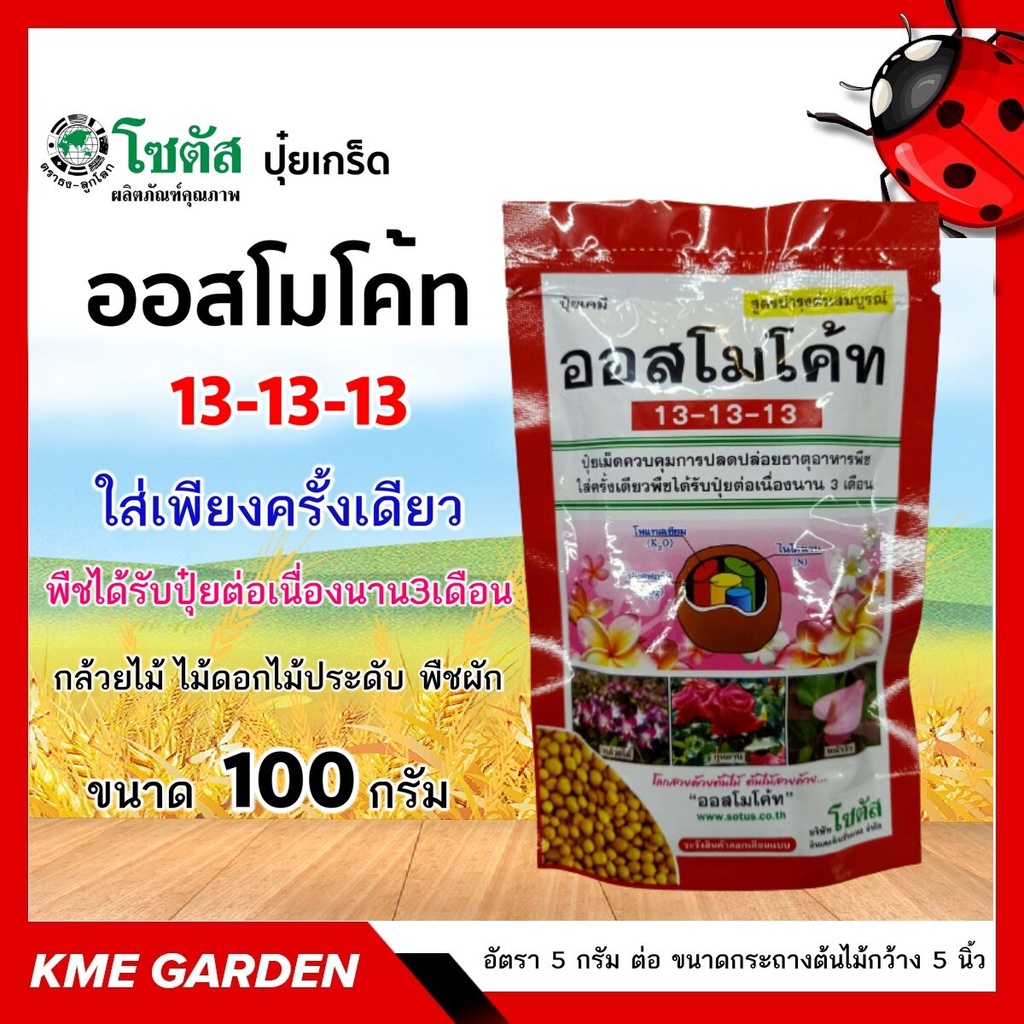 ปุ๋ยเกร็ด ออสโมโค้ท13-13-13ขนาด 100 กรัม โซตัส ใส่เพียงครั้งเดียว พืชได้รับปุ๋ยต่อเนื่องนาน3เดือน กล้วยไม้ ไม้ดอก