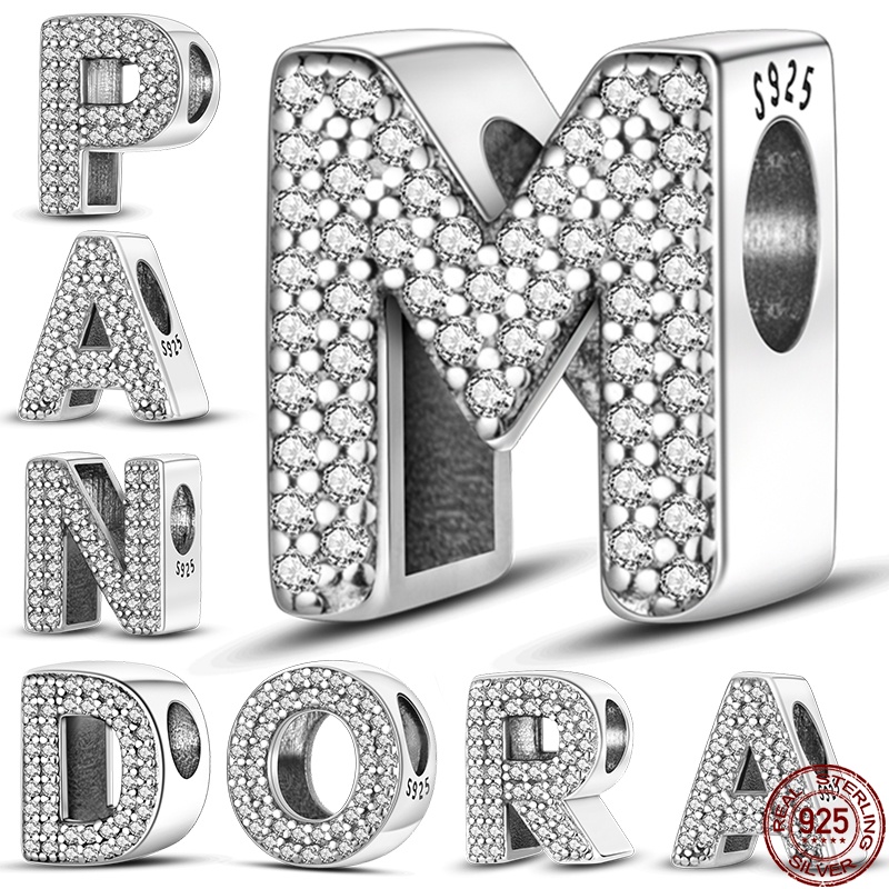 Pandora จี้ลูกปัดเงินแท้ 100% 925 รูปตัวอักษร A-Z สําหรับทําเครื่องประดับ สร้อยข้อมือ
