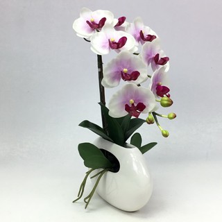 OrientalFineArt  ดอกกล้วยไม้ปลอม phalaenopsis จัดในแจกันสไตล์โมเดิร์น(CR-388-W F36)