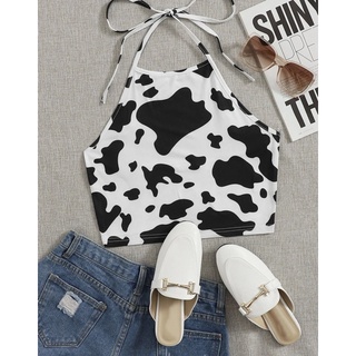 📍พร้อมส่งในไทย ✨ SHEIN PLUS 0XL-1XL เสื้อผูกคอ ลายน้องวัว 🐮🐄