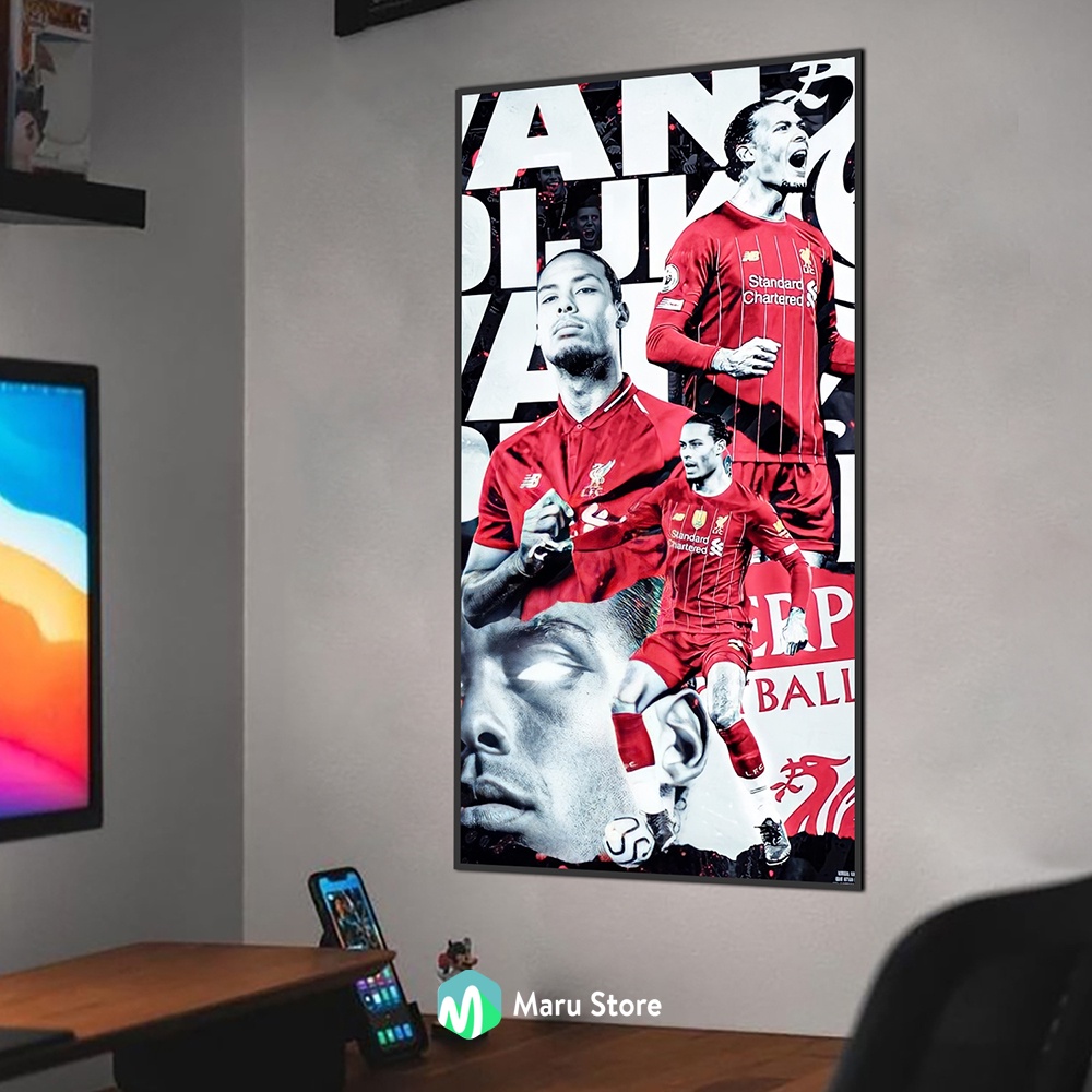 Virgil van Dijk ภาพวาดผนังฟุตบอลพร้อมกรอบ