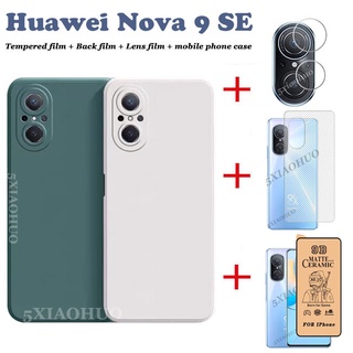 4in1 Huawei Nova 9SE เคสโทรศัพท์ซิลิโคน เนื้อแมตต์ + ฟิล์มเซรามิค นิ่ม + ฟิล์มเลนส์ + ฟิล์มด้านหลัง Huawei Nova 9 SE เคสโทรศัพท์