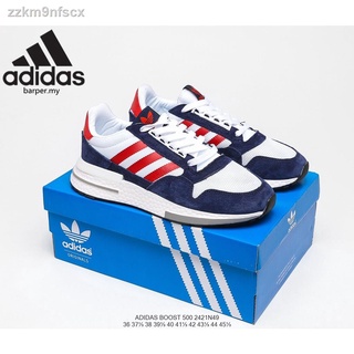 Adidas Originals zx500 RM Boost กีฬารองเท้าวิ่งรองเท้าผู้ชายและผู้หญิงรองเท้ากีฬาสีน้ำเงินเข้มสีแดงสีขาว