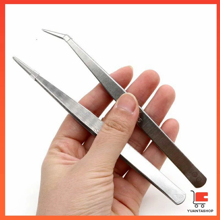 คีบหนีบสแตนเลส ปากคีบ มี 2 แบบ ปากคีบงอ ปากคีบแหลม จับสบายมือ Stainless steel tweezers