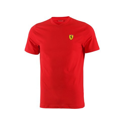 เสื้อยืดคอวีสีแดง Ferrari สำหรับผู้ชาย