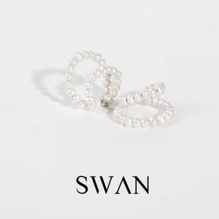 SWAN - Double Pearl Cuff ต่างหูหนีบเงินแท้ ไม่ต้องเจาะ คล้องหู ประดับมุกแท้ มุกน้ำจืด Ear Cuff