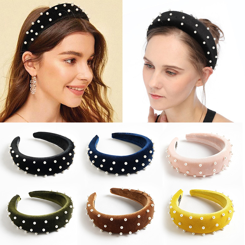 กํามะหยี่ฟองน้ํามุกคาดศีรษะทองกํามะหยี่สีทึบสุภาพสตรีคาดศีรษะ