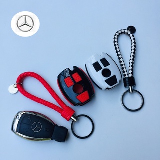 กรอบ-เคส ใส่กุญแจรีโมทรถยนต์ รุ่น เคส-ปุ่มยาง Mercedes BENZ Smart Key (พร้อมพวงกุญแจสายถัก)