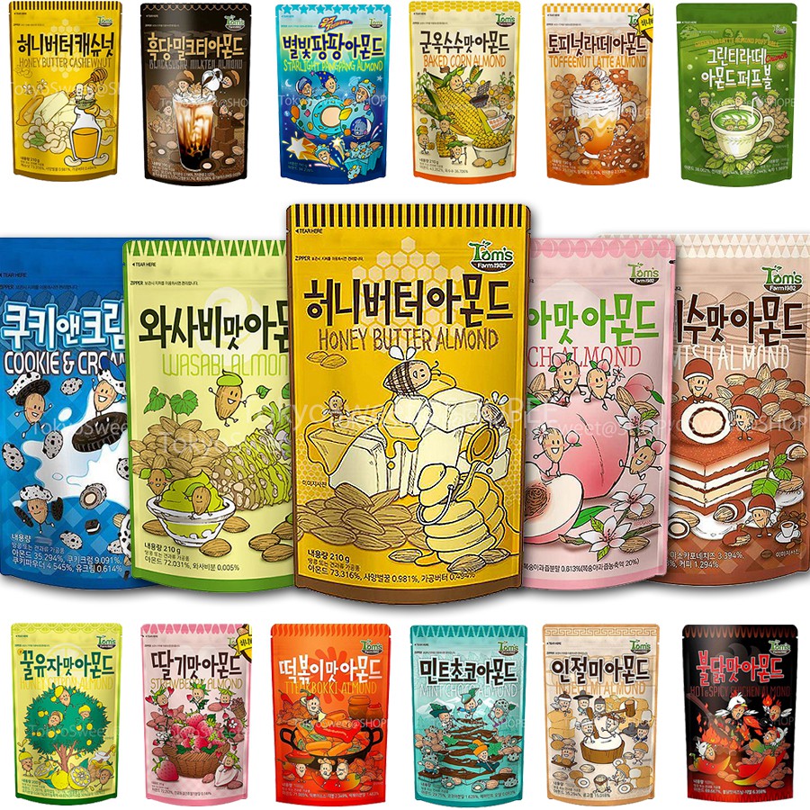 (ห่อใหญ่) Tom's Farm Honey Butter Almond อัลมอนด์เกาหลี ทอมส์ ฮันนี่ บัตเตอร์ ขนมถั่วอัลมอนด์ อัลมอน