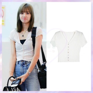 Preoder เสื้อครอปกระดุมแบบลิซ่า LISA BLACKPINK