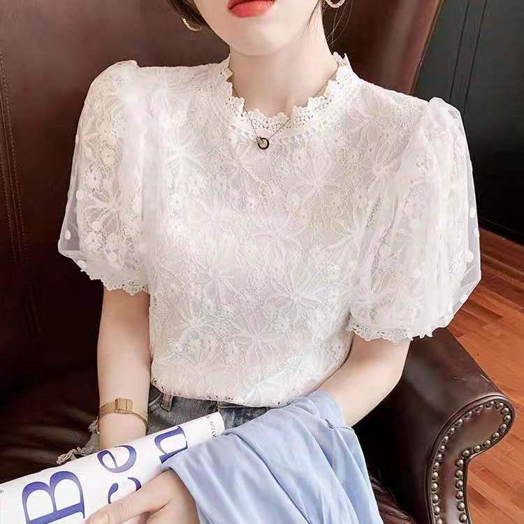 ใหม่ เสื้อยืดแขนสั้น ทรงหลวม ขนาดใหญ่ แต่งลูกไม้ ลายดอกไม้ สไตล์ตะวันตก แฟชั่นฤดูร้อน สําหรับผู้หญิง 2022 ไซซ์ S - 3XL