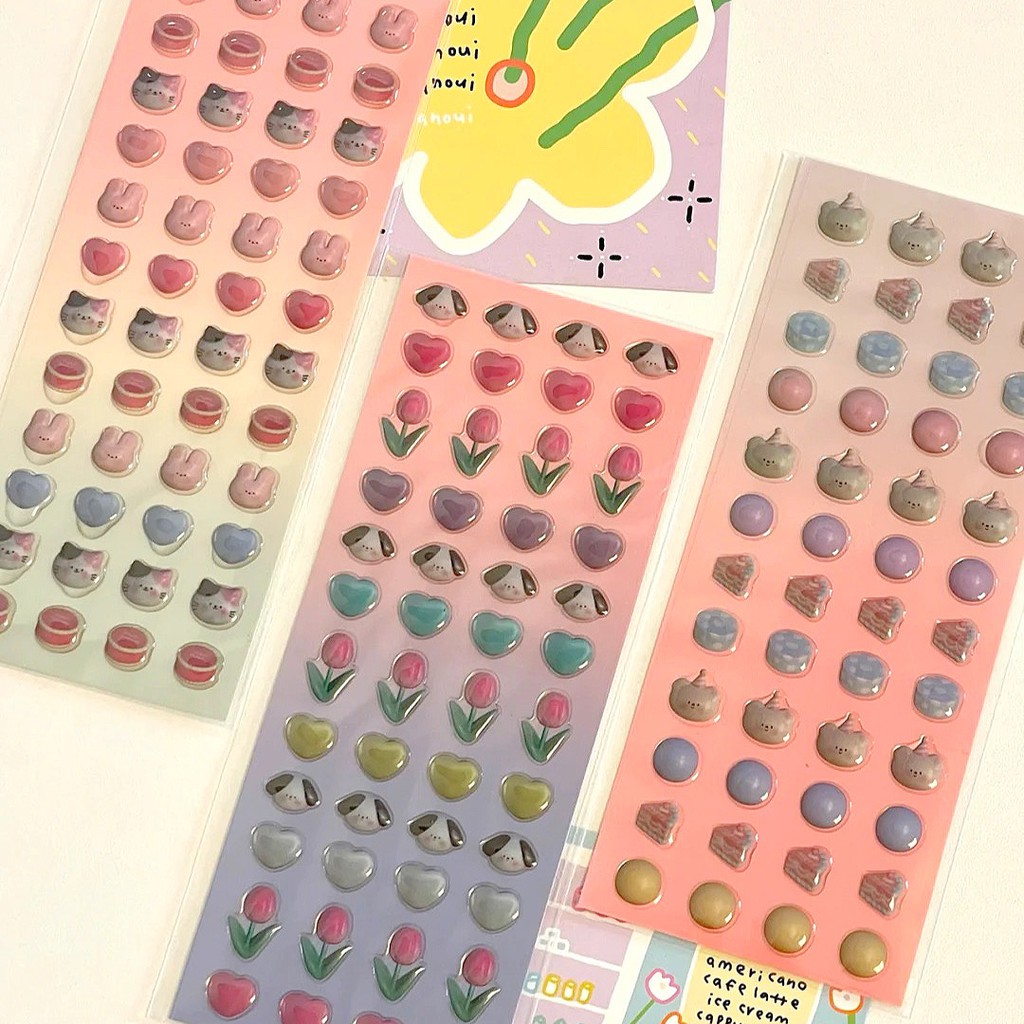 GaLiCiCi stickers สติกเกอร์อีพ็อกซี่หมีน่ารัก/สติกเกอร์ดอกไม้สามมิติกันน้ำ/DIY Love Bunny Sticker