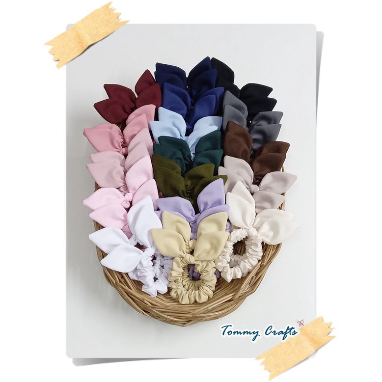 Tommy Crafts ยางรัดผมหูกระต่ายผ้าคอตตอนทวิล ไซส์ Mini สีพื้น 17 Bunny Ear Hair scrunchies