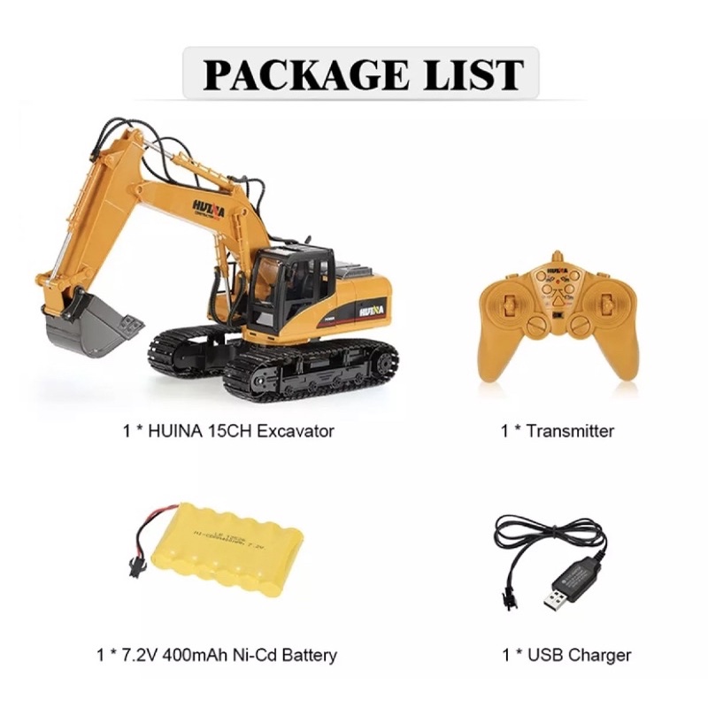 รถแม็คโครบังคับวิทยุHUINA-1550 15CH2.4GHz(1:14)ระบบไฟฟ้ามีเสียงและมีไฟแบตเตอรี่ชาร์จอุปกรณ์พร้อมเล่น