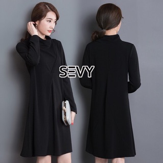 Sevy Turtleneck Texture Strips Mini Dress