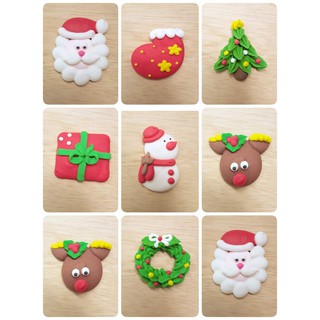 ซานต้าครอส สโนวแมน กวาง พวงคริสมาส ถุงเท้า ของขวัญ Santa Christmas sugar cake topper เทศกาลคริสมาส 5x5cm 10ชิ้น