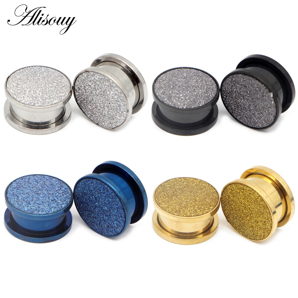 Alisouy 1PC Glitter Rose Gold/Silver สีปลั๊กอุดหูสกรู PiercingTunnel หู Expander Gauges Body เครื่องประดับเนื้ออุโมงค์ต่างหู