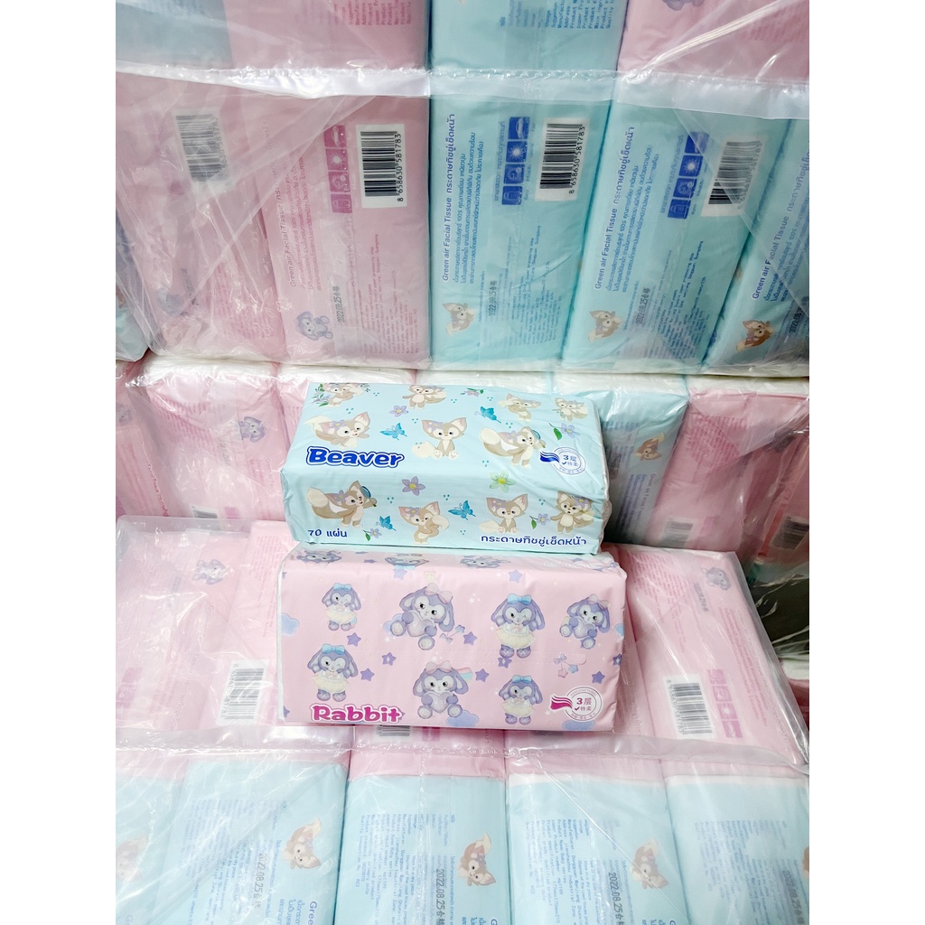 ทิชชู่แบบยาว(ยกเเพ๊ค10ห่อ) ลายKitty/ยูนิคอร์น/RABBIT/BEAVER แท้ 100% หนา 3 ชั้น (1 ห่อ/ 70 แผ่น) #7