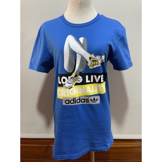 ADIDAS เสื้อยืดลายสกรีน สีฟ้า ไซส์ XS