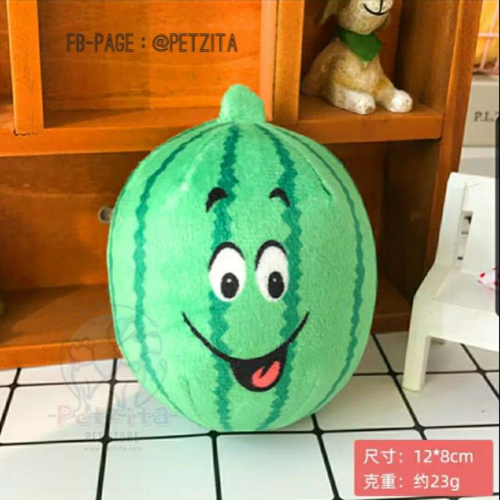 🇹🇭พร้อมส่ง🇹🇭 🍉 แตงโมเขียวลูกกลมหน้าตาน่ารักบ๊องแบ๊ว ตุ๊กตาของเล่นสัตว์เลี้ยง บีบกัดแทะมีเสียงปี๊ปๆ 💟💟💟