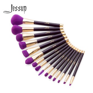 ❤พร้อมส่ง ❤แบ่งขาย Jessup brushes makeup brushes professiona 3 สี ม่วง เขียว แดงไวน์ เซท 15 ชิ้น