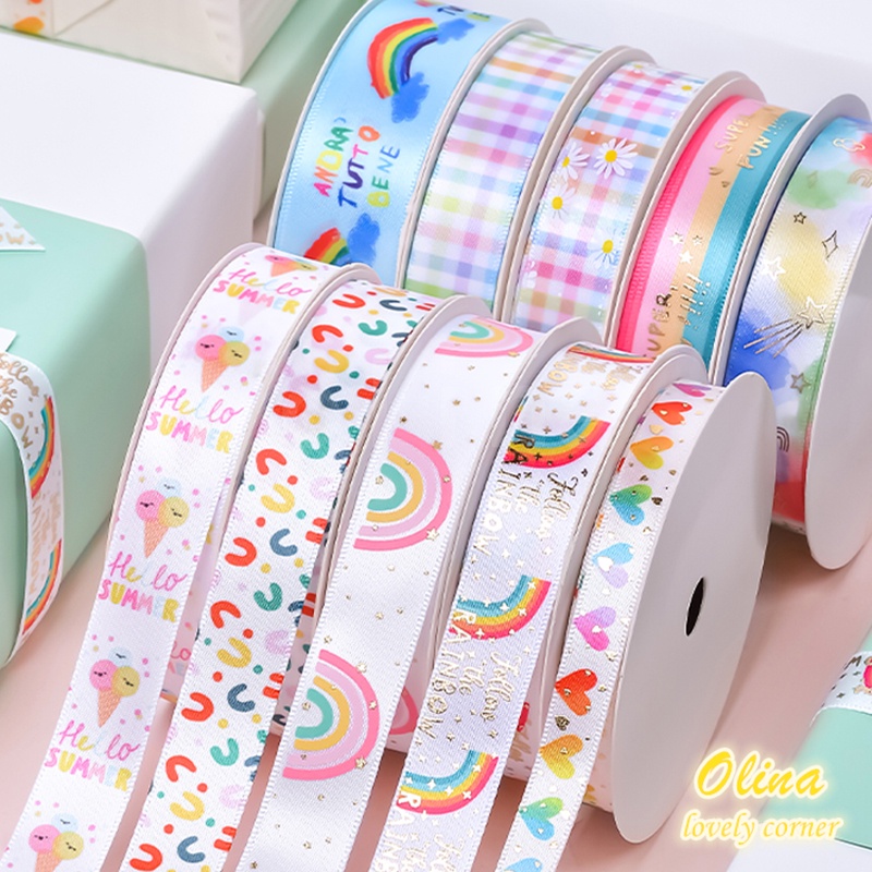 9.1 เมตร / ม้วน ชุดฤดูใบไม้ผลิ ริบบิ้น ธีมสีรุ้ง บรรจุภัณฑ์กล่องของขวัญ สําหรับเด็ก