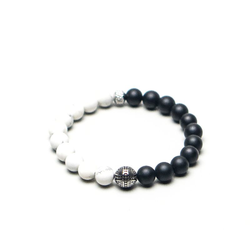 Putih HITAM Howlite ONYX 8MM ARMOR Stone Bracelet - สร้อยข้อมือหินธรรมชาติ | สร้อยข้อมือ สีดํา - สีข