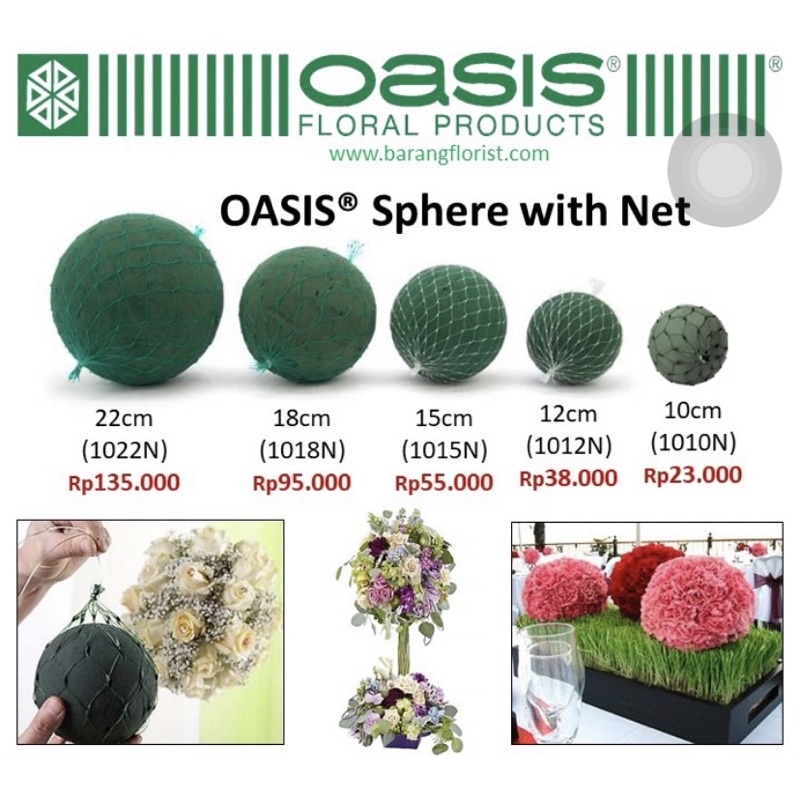 OASIS ทรงกลมพร้อมตาข่าย 18 ซม. รหัส 1018N โฟมรอบดอกไม้โฟมเปียก oasis เปียกรอบสําหรับดอกไม้