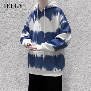 Ielgy เสื้อกันหนาว แขนยาว ลายทาง ไล่โทนสี ทรงหลวม สําหรับผู้ชาย