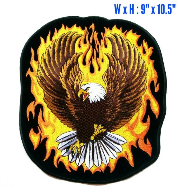 ตัวรีดติดหลังเสื้อขนาดใหญ่ 9"*10.5"นิ้ว. Flaming Eagle Harley Davidson Iron on back vest jacket patc