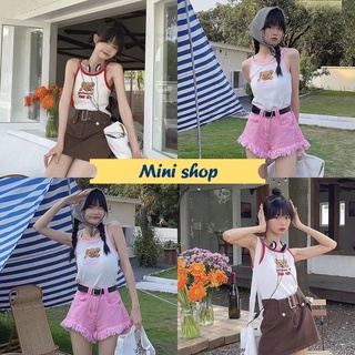 Mini Shop🌸 พร้อมส่ง(7215) เสื้อครอปสายเดี่ยว ทรงเกาะอกเซ็กซี่