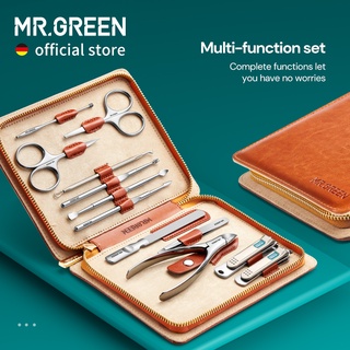 Mr.green ชุดทําเล็บมือ เล็บเท้า สเตนเลส 12 In 1 พร้อมเคสหนัง แบบพกพา