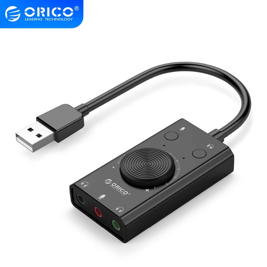 Orico ภายนอก USB การ์ดเสียงสเตอริโอไมโครโฟนลําโพงชุดหูฟังแจ็คเสียง 3.5 มม.อะแดปเตอร์สายเคเบิลสวิตช์ปิดเสียงปรับระดับเสียงไดรฟ์ฟรี