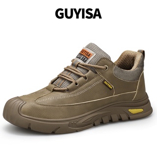 Guyisa รองเท้าบูทเซฟตี้ หัวเหล็ก กันน้ํา ใส่สบาย แฟชั่นสําหรับผู้ชาย