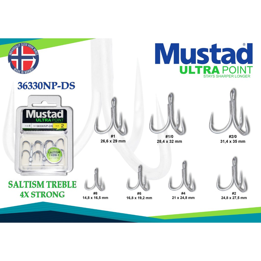 Mata Pusatpancing5 - คันเบ็ด Treble Mustad Saltism 4X 36330NP-DS วัสดุคุณภาพสูง Dura Steel ทนต่อการก