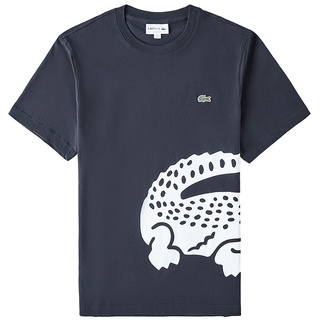 LACOSTE เสื้อยืดลําลอง แขนสั้น พิมพ์ลายหนังจระเข้ ลาคอสท์ ฉลากบรรยากาศ สําหรับผู้ชาย และผู้หญิง และคู่รัก