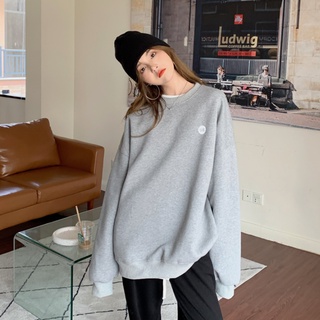 เสื้อโค้ทกันหนาวลําลอง แขนยาว คอกลม ทรงหลวม สีเทา แฟชั่นฤดูใบไม้ร่วง และฤดูหนาว สไตล์เกาหลี สําหรับผู้หญิง 220919