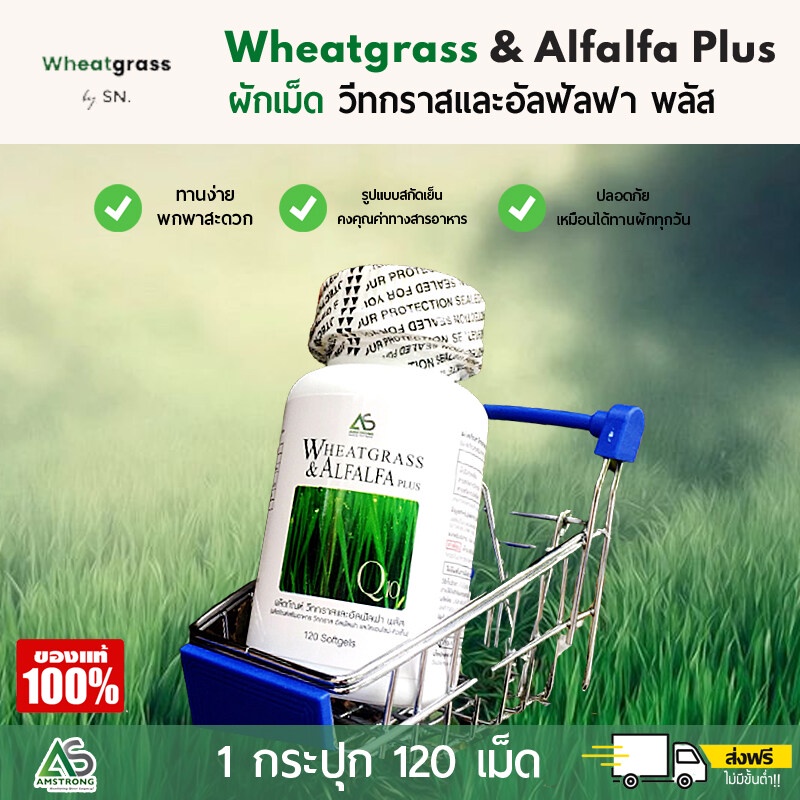 Wheatgrass & Alfalfa Plus วีทกราส อัลฟาลฟา พลัส ผักอัดเม็ดจากบริษัทแอมสตรอง เม็ดสีดำ Super Greenfood