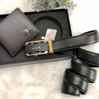 PLAYBOY SET LEATHER BELT &amp; SHORT WALLET