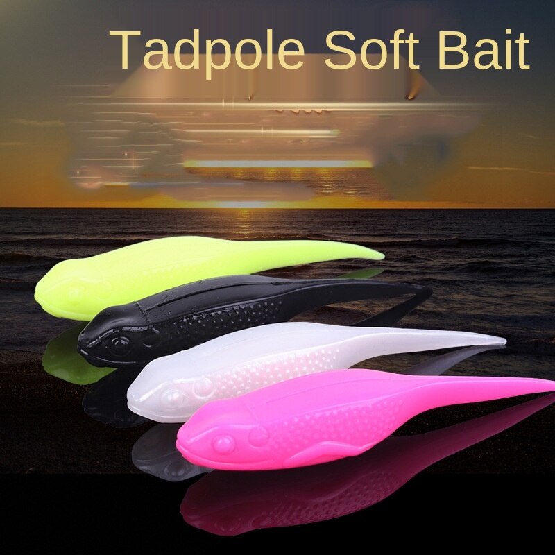 6 pcs เหยื่อตกปลาประดิษฐ์เหยื่อ Soft Tadpole รูปปลาเหยื่อ Crank Hook สำหรับน้ำจืดน้ำเค็ม Minnow Trout Perch ตกปลาสีดำ